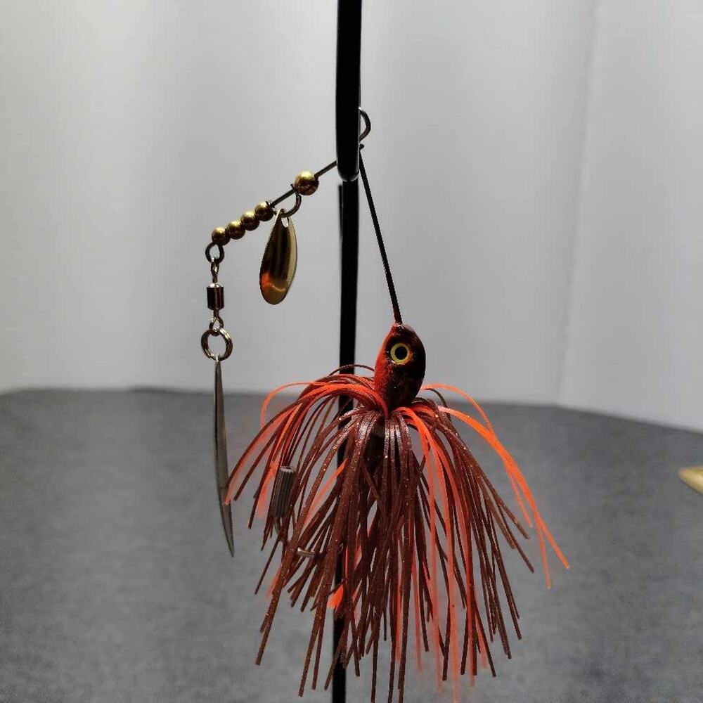 Brown Orange Spinner Fishing Lure Gold Blade Bass Pike Freshwater Swim Bait 719